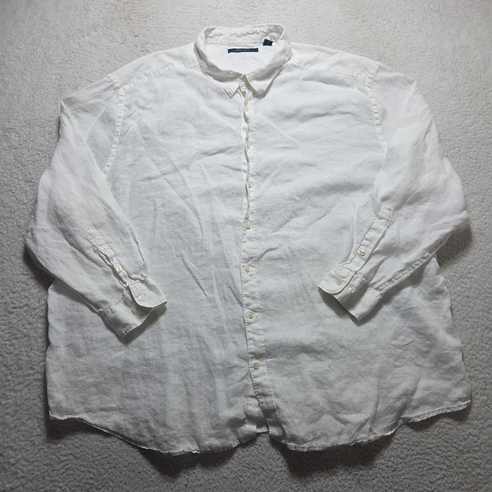 Perry Ellis Shirt Men's 4XL 100% Linen White Long Sleeve Button Up